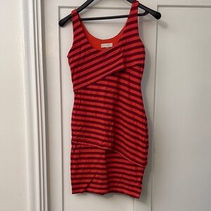 Synergy Organic Clothing Coral Striped Midi Dress - Women's M - Fun Asymmetric